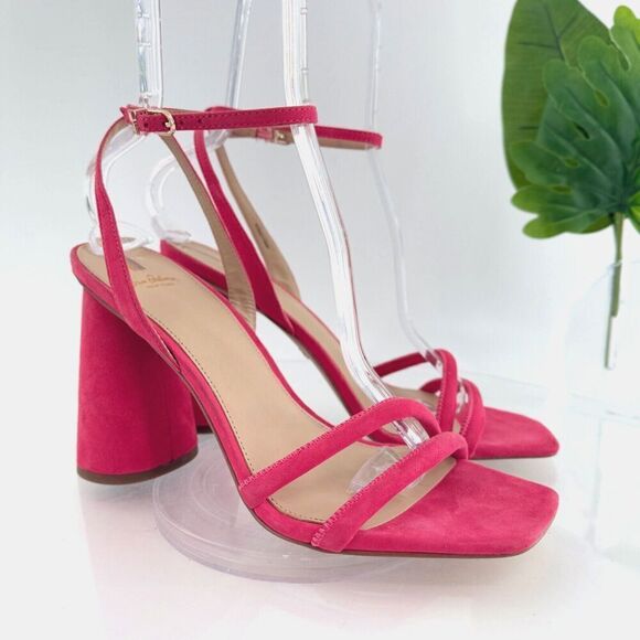 Sam Edelman Womens Kia Sandals Block Heel Strappy Pink Suede Square Toe Size 10 - Picture 1 of 16